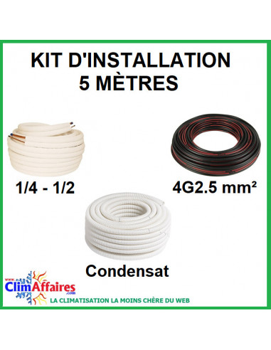 5 mètres - Liaisons Frigorifiques 1/4" - 1/2" + Câble d'interconnexion 4G2.5 mm² + Tuyau Condensat 16 mm