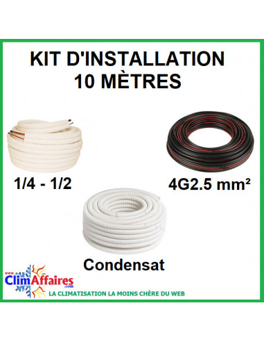 10 mètres - Liaisons Frigorifiques 1/4" - 1/2" + Câble d'interconnexion 4G2.5 mm² + Tuyau Condensat 16 mm