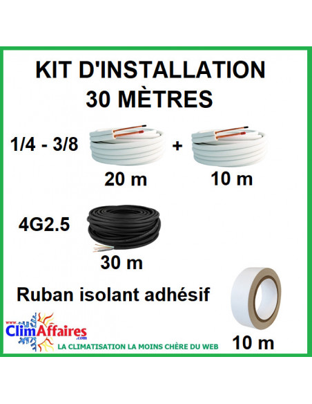30 mètres - Liaisons Frigorifiques 1/4 - 3/8 + Câble d'interconnexion 4G2.5 mm² + 10 mètres - Ruban 