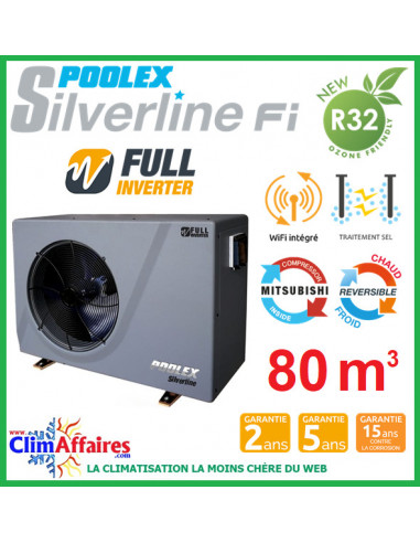 POOLSTAR - Pompe à chaleur piscine - POOLEX - SILVERLINE FULL INVERTER - PC-SLP150N - 14.5 kW (65 à 80 m³)