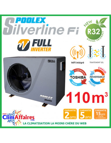 POOLSTAR - Pompe à chaleur piscine - POOLEX - SILVERLINE FULL INVERTER - PC-SLP200N - 19.2 kW (80 à 110 m³)