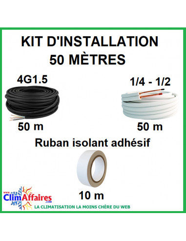50 mètres - Liaisons Frigorifiques 1/4" - 1/2" + Câble d'interconnexion 4G1.5 mm² + 10 mètres - Ruban isolant adhésif