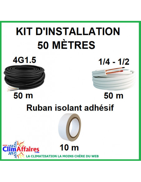 50 mètres - Liaisons Frigorifiques 1/4 - 1/2 + Câble d'interconnexion 4G1.5 mm² + 10 mètres - Ruban 