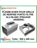 Plénum en acier piquage arrière pour grille de reprise porte filtre alu blanc - 500x400 mm
