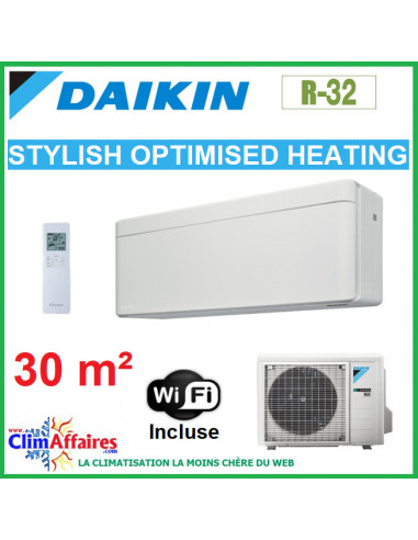 Daikin Climatisation Inverter Réversible - STYLISH Optimised Heating Bluevolution - R32 - FTXTA30AW + RXTA30A + WIFI (3.0 kW)