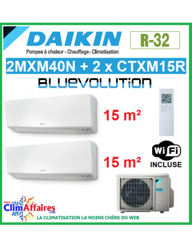 Daikin Bi-Split - PERFERA Bluevolution - R32 - 2MXM40N + 2 x CTXM15R + WIFI (4.0 kW)