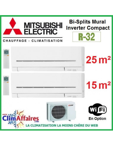 Mitsubishi Electric Multi-Split Standard - Bi-Splits - R32 - MXZ-2F42VF + MSZ-AP25VG + MSZ-AP15VG (4.2 kW)