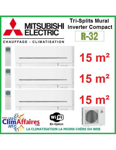 Mitsubishi Electric Multi-Split Standard - Tri-Splits - R32 - MXZ-3F54VF + 3 x MSZ-AP15VG (5.4 kW)