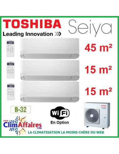 Toshiba Climatisation Tri-Splits - SEIYA - R32 - RAS-3M26U2AVG-E + 2 x RAS-B05J2KVG-E + RAS-B16J2KVG-E (7.5 kW)