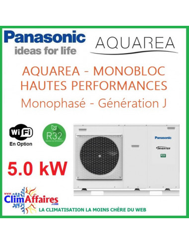 Panasonic - Aquarea - Pompe à Chaleur Air/Eau - Génération J - Haute Performance - R32 -  Monobloc -  WH-MDC05J3E5 (5.0 kW)