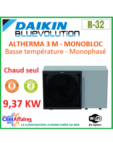 Daikin - Altherma 3 M - Pompe à Chaleur Air/Eau Basse Température - Monobloc - Chaud Seul - Monophasé - EDLA09DV3 (9.37 kW)
