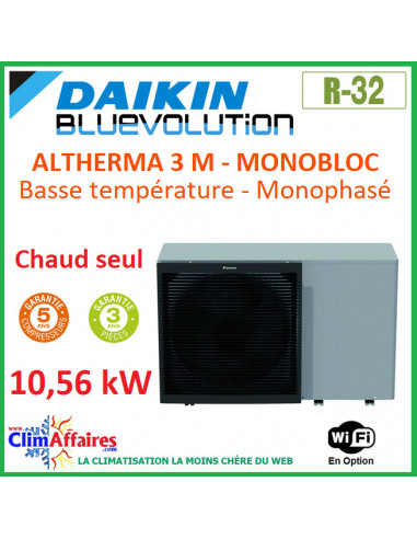 Daikin - Altherma 3 M - Pompe à Chaleur Air/Eau Basse Température - Monobloc - Chaud Seul - Monophasé - EDLA11DV3 (10.56 kW)