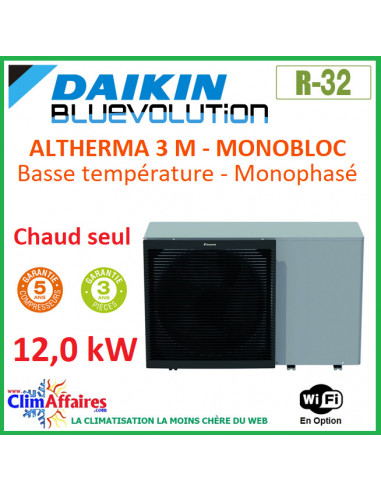 Daikin - Altherma 3 M - Pompe à Chaleur Air/Eau Basse Température - Monobloc - Chaud Seul - Monophasé - EDLA14DV3 (12.0 kW)