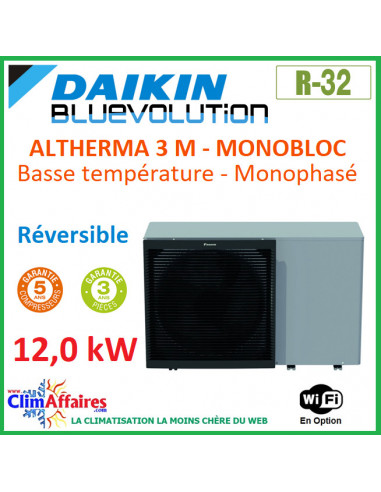 Daikin - Altherma 3 M - Pompe à Chaleur Air/Eau Basse Température - Monobloc - Réversible - Monophasé - EBLA14DV3 (12.00 kW)