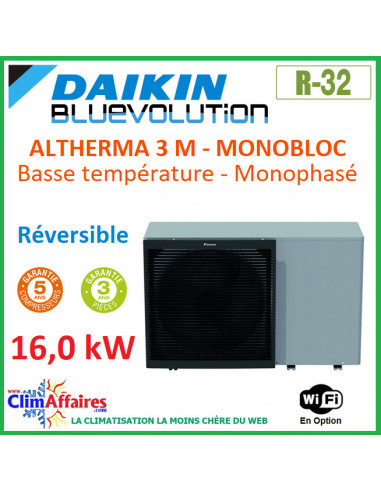 Daikin - Altherma 3 M - Pompe à Chaleur Air/Eau Basse Température - Monobloc - Réversible - Monophasé - EBLA16DV3 (16.00 kW)