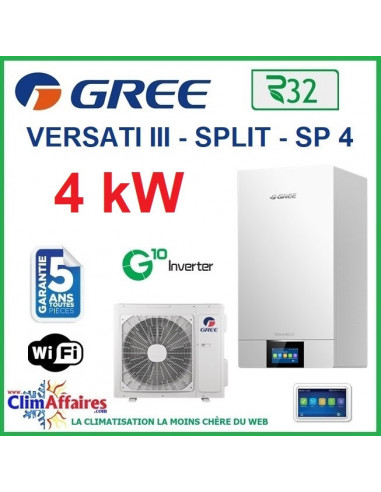 GREE - Versati lll Split - SP 4 - Pompe à Chaleur Air/Eau + Kit hydraulique - Bi-bloc - Monophasé - 3IGR5040 (4.0 kW)