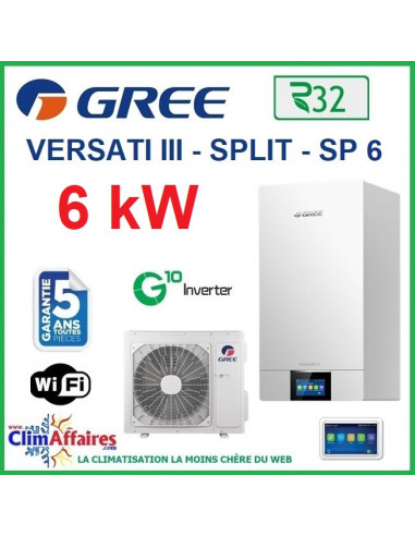 GREE - Versati lll Split - SP 6 - Pompe à Chaleur Air/Eau + Kit hydraulique - Bi-bloc - Monophasé - 3IGR5045 (6.0 kW)