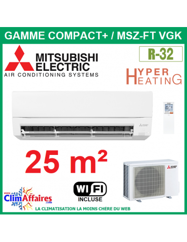 Mitsubishi Climatisation Monosplit 1 pièce gamme Compact+ MSZ-FT25VGK + MUZ-FT25VGHZ