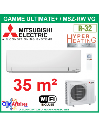 Mitsubishi Climatisation Monosplit 1 pièce de 35 m² gamme ultimate + MSZ-RW35VG + MUZ-RW35VGHZ