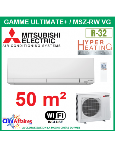 Mitsubishi Climatisation Monosplit 1 pièce de 50 m² gamme ultimate + MSZ-RW50VG + MUZ-RW50VGHZ