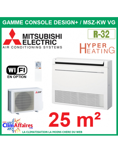 Mitsubishi Climatiseur Monosplit Inverter Gamme CONSOLE DESIGN Hyper Heating - MFZ-KW25VG + MUFZ-KW25VGHZ