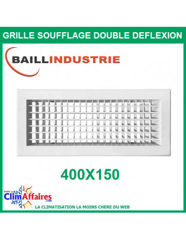 Baillindustrie - Grille de soufflage double déflexion alu blanc - 400x150 mm
