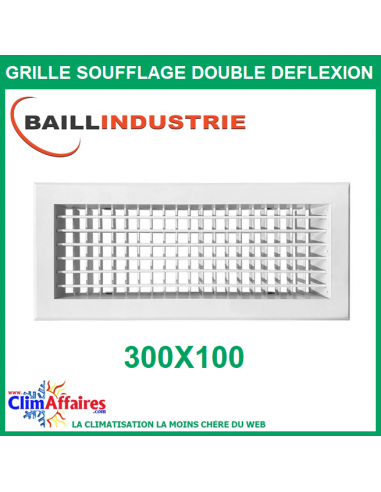 Baillindustrie - Grille de soufflage double déflexion alu blanc - 300x100 mm