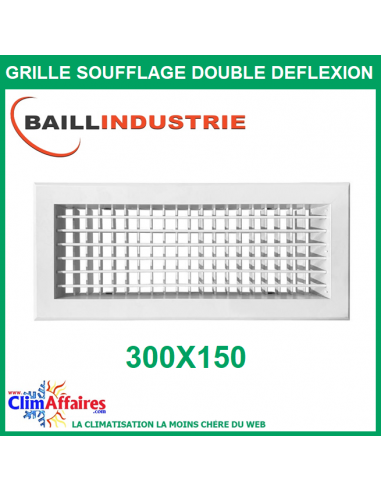 Baillindustrie - Grille de soufflage double déflexion alu blanc - 300x150 mm