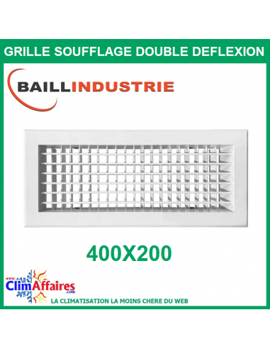 Baillindustrie - Grille de soufflage double déflexion Alu blanc 400x200 mm
