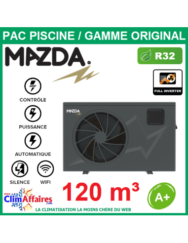 pompe a chaleur piscine mazdapool gamme original mo 120 pour chauffer piscine de 120 m³