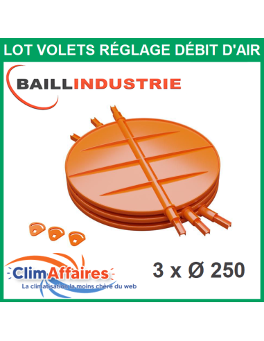 Baillindustrie - Lot de 3 volets - Réglage Débit d'Air pour Plénum Universel - Diamètre 250 mm (VRD3S)