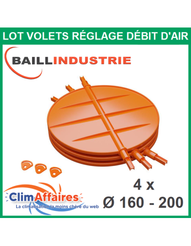 Baillindustrie - Lot de 4 volets - Réglage Débit d'Air pour Plénum Universel - Diamètre 160-200 mm (VRD4S)