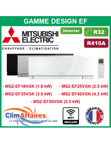 Mitsubishi Unités Intérieures - DESIGN WIFI - R410A / R32 - MSZ-EF18VGK / MSZ-EF25VGK / MSZ-EF35VGK / MSZ-EF42VGK / MSZ-EF50VGK