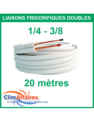 Liaisons frigorifiques cuivre isolées double pour climatisation 1/4 - 3/8 M1de 20 mètres qualité professionnelle