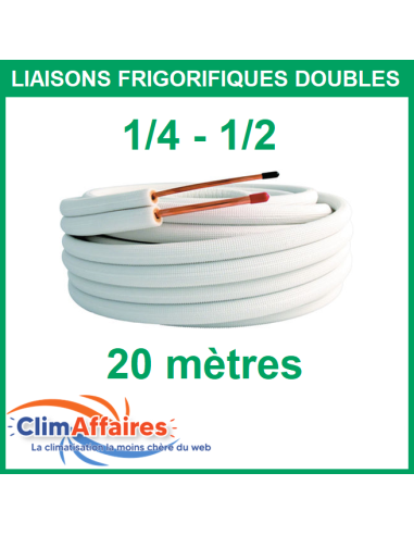 Liaisons frigorifiques cuivre isolées double pour climatisation 1/4 - 1/2 M1de 20 mètres qualité professionnelle