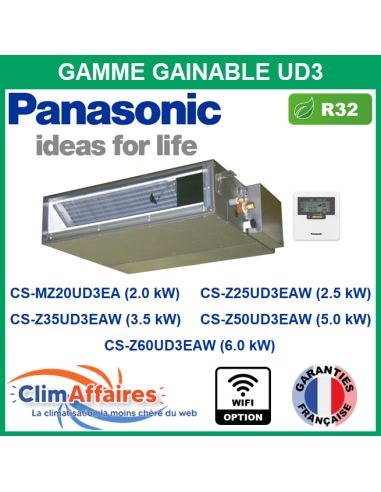 Panasonic Climatisation - Gainable Basse Pression UD3 -  Unités Intérieures Multisplits - R32 (2.0 kW à 6 kW)