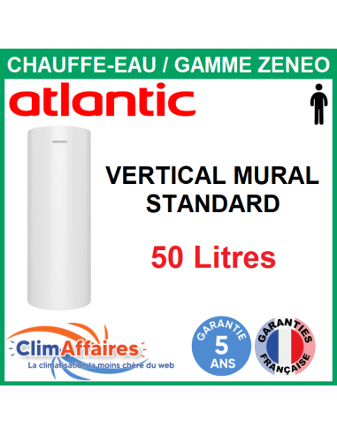 Chauffe-Eau Électrique Atlantic - Gamme ZÉNÉO - Vertical Mural 50 Litres - 153105