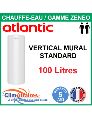 Chauffe-Eau Électrique Atlantic - Gamme ZÉNÉO - Vertical Mural 100 Litres - 153109