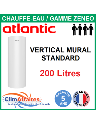 Chauffe-Eau Électrique Atlantic - Gamme ZÉNÉO - Vertical Mural 200 Litres - 153112