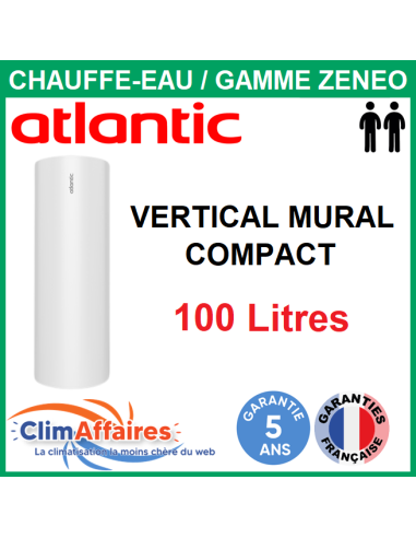 Chauffe-Eau Électrique Atlantic - Gamme ZÉNÉO - Vertical Mural compact 100 Litres - 156211