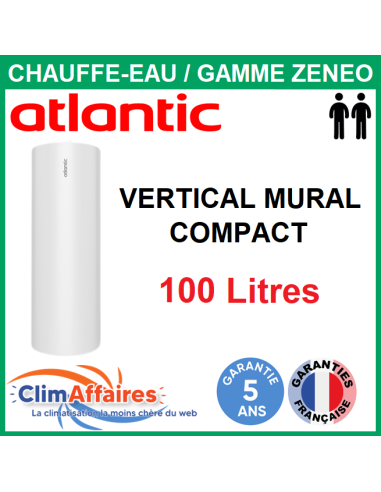 Chauffe-eau electrique 100L ATLANTIC Zénéo Vertical Mural Compact