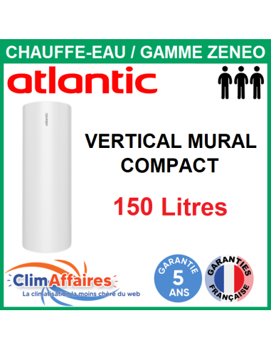 Chauffe-Eau Électrique Atlantic - Gamme ZÉNÉO - Vertical Mural compact 150 Litres - 156212