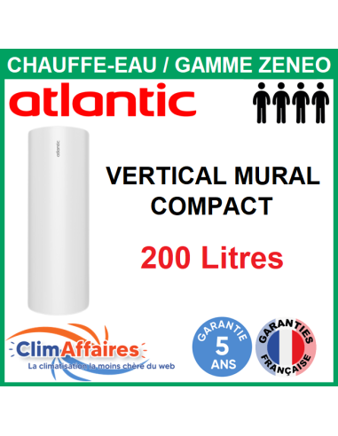 Chauffe-Eau Électrique Atlantic - Gamme ZÉNÉO - Vertical Mural compact 200 Litres - 156213