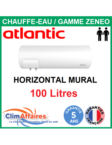 Chauffe-Eau Électrique Atlantic - Gamme ZÉNÉO - Horizontal Mural 100 Litres - 155411