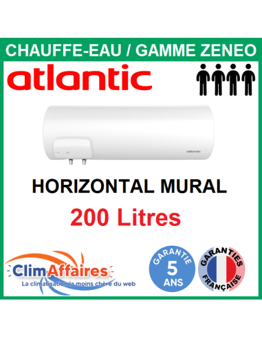 Chauffe-Eau Électrique Atlantic - Gamme ZÉNÉO - Horizontal Mural 200 Litres - 155413