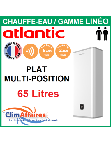 Chauffe-Eau Électrique plat Atlantic - Gamme LINÉO CONNECTÉ - Vertical ou Horizontal Mural multipostions - 65 Litres - 157207