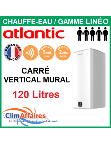 Chauffe-Eau Électrique Carré Atlantic - Gamme LINÉO CONNECTÉ - Vertical Mural - 120 Litres - 157214
