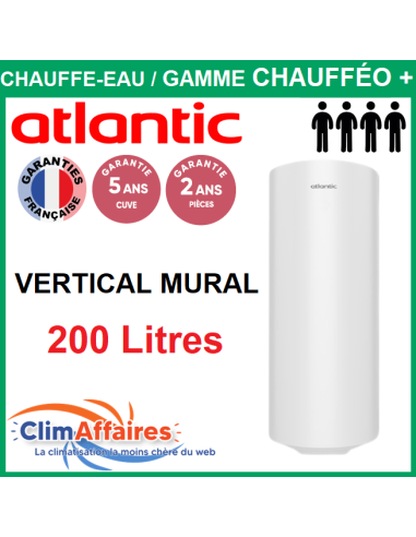 Chauffe-Eau Électrique Atlantic ACI Hybride - Gamme chauffeo plus - Vertical Mural 200 Litres - 053017