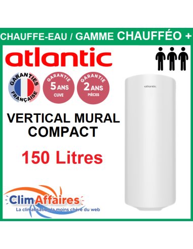 Chauffe-Eau Électrique Atlantic ACI Hybride - Gamme chauffeo plus - Vertical Mural Compact 150 Litres - 053041