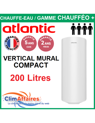 Chauffe-Eau Électrique Atlantic ACI Hybride - Gamme chauffeo plus - Vertical Mural Compact 200 Litres - 053042